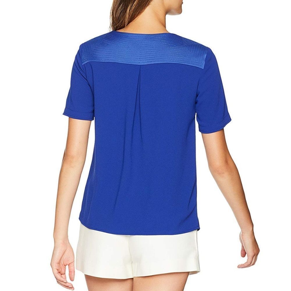TRINA TURK Blue Escondido Tassel V Neck Detail Top - Picture 2 of 2